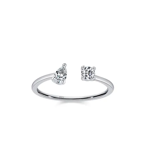 925 Sterling Silver Double Zirconia Adjustable Ring For Women Pear Round Cut Zirconia Open Ring Fashion Minimalist Jewelry Gift