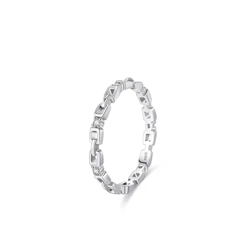 925 Sterling Silver Geometric Chain Link Ring For Women Cubic Zirconia Inlaid Stackable Fashion Hollow Finger Ring Jewelry Gift