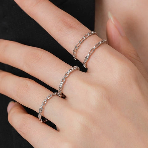 S925 Sterling Silver Chain Link Ring For Women Minimalist Hollow Open Band Stackable Finger Ring Fashion Jewelry Gift