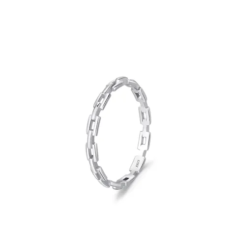 Anello S925 in Argento Sterling con Catena a Maglie Traforate per Donna Anello a Fascia Geometrico Minimalista con Strass Gioielli alla Moda