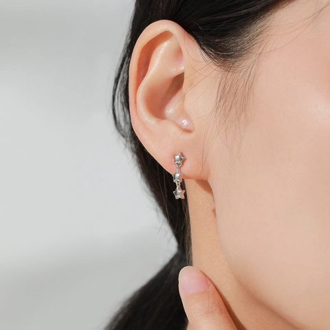 925 Sterling Silver Triple Star Drop Stud Earrings Minimalist Geometric Pentagram Dangle Ear Jewelry For Women Daily Gift
