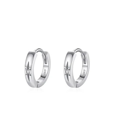 Pendientes de Aro Huggie de Plata de Ley 925 con Circonia Motivo de Estrella Minimalista Joyas de Plata para Mujer