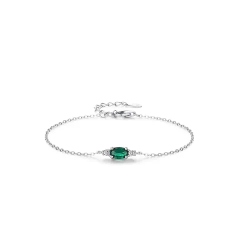 Vintage 925 Sterling Silver Bracelet For Women Dark Green Oval Zirconia Inlaid Adjustable Chain Elegant Fashion Jewelry Gift