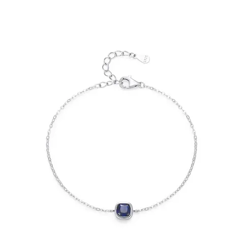 Vintage 925 Sterling Silver Bracelet Blue Square Zirconia Minimalist Adjustable Bracelet For Women Elegant Jewelry Gift