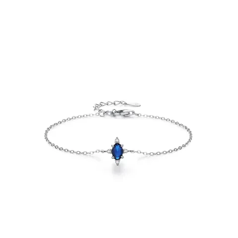Vintage 925 Sterling Silver Blue Zirconia Bracelet Elegant Oval Starburst Gemstone Link Chain Bracelet Jewelry Gift For Women
