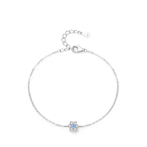 Braccialetto in Argento Sterling 925 con Fiore Blu Mare per Donna Minimalista Intarsiato con Zirconia Catena Regolabile