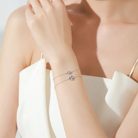 Bracciale a Lumaca in Argento Sterling 925 per Donna Ciondolo Animale con Zirconia Arcobaleno Colorata Gioielli con Catena Regolabile Regalo