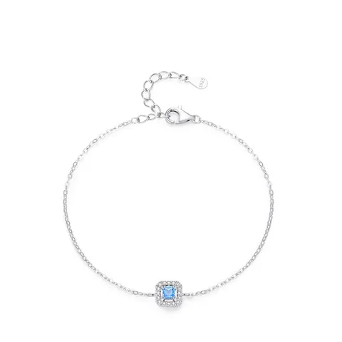 Bracciale in Argento Sterling S925 per Donna Quadrato Blu Mare Zirconia Minimalista Catena Regolabile Moda Elegante Gioielli Regalo