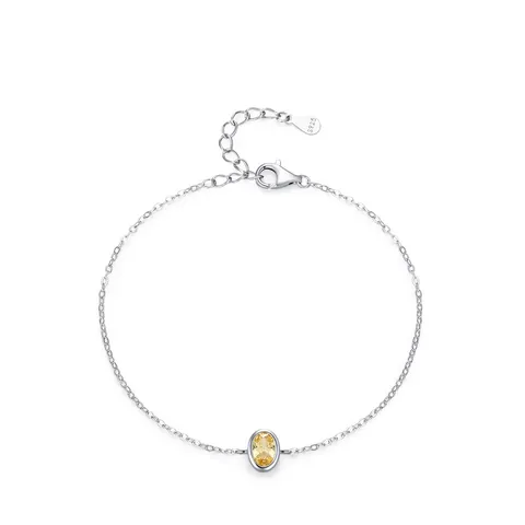 Bracciale Regolabile in Argento Sterling 925 da Donna Elegante Catena Con Zirconia Gialla Ovale Gioielli Regalo per Lei