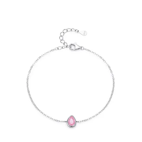 Pulsera de Plata de Ley S925 Con Circonia Rosa en Forma de Pera para Mujer Joyería Fina Dulce Romántica Gota de Agua