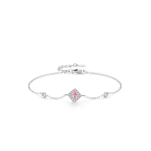 Bracciale in Argento Sterling S925 Con Zirconia Rosa Per Donna Stile Dolce Fresco Rombo Intarsiato Zirconia Catena Regalo San Valentino