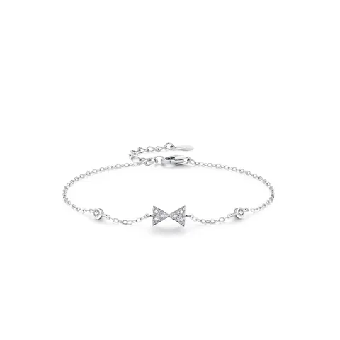 Pulsera de Lazo de Plata de Ley 925 Lujo Ligero Incrustado de Circonia Exquisita Pulsera de Cadena Ajustable Para Mujer Joyería de Estilo OL