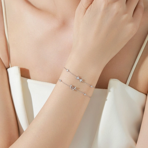 Pulsera de Lazo de Plata de Ley 925 Lujo Ligero Incrustado de Circonia Exquisita Pulsera de Cadena Ajustable Para Mujer Joyería de Estilo OL