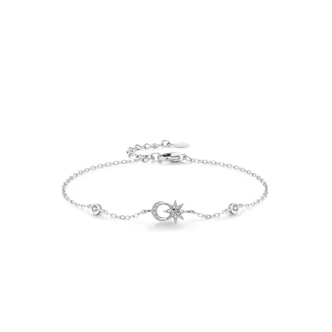 S925 Sterling Silver Sun Moon Star Bracelet For Women Romantic Inlaid Zirconia Link Chain Adjustable INS Style Jewelry