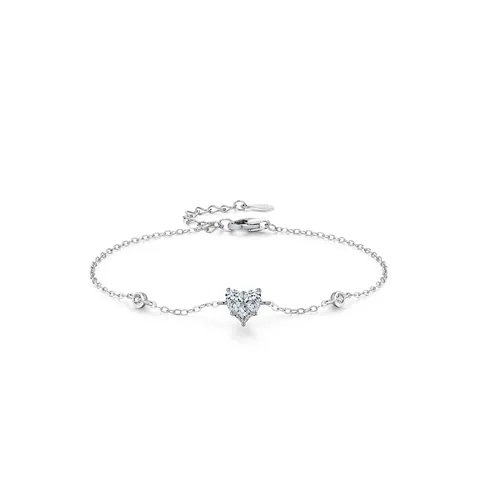 Bracciale in Argento Sterling 925 Minimalista Cuore Zirconia per Donna Catena a Cuore Regolabile Gioielli di Moda Regalo