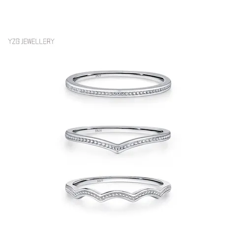 Anello in Argento Sterling 925 Minimalista Perlato Impilabile con Strass Fascia Geometrica con Texture per Donna Gioielli di Moda Retro
