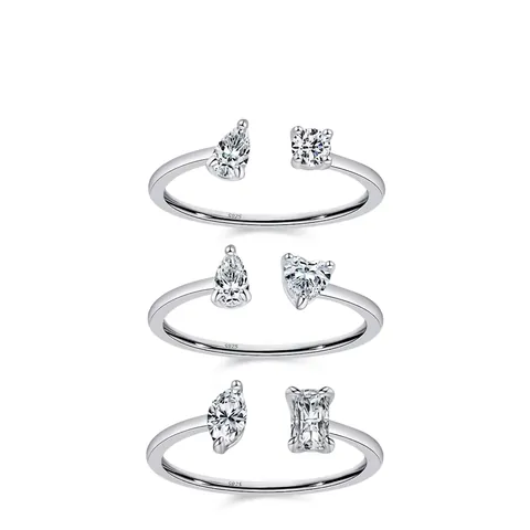 S925 Sterling Silver Open Ring For Women Minimalist Zirconia Geometric Finger Ring Adjustable Wedding Party Jewelry Gift