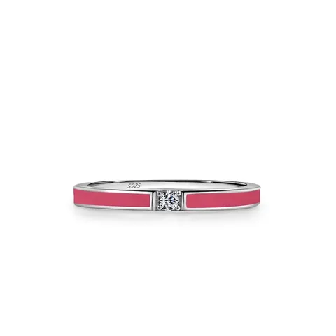 Anello Minimalista in Argento Sterling 925 Smalto Rosa per Donna Dolce Smalto a Goccia Zirconia Intarsiata Gioielli di Moda