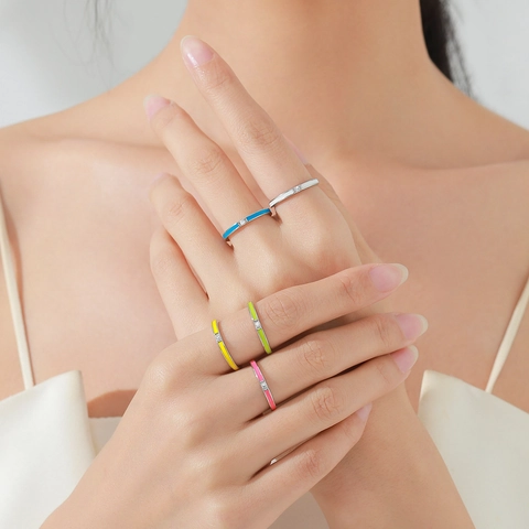 925 Sterlingsilber Weiß Emaille Ring Für Damen Minimalistisch Zirkonia Eingelegt Stapelbar Mode Ring Elegant Schmuck Geschenk