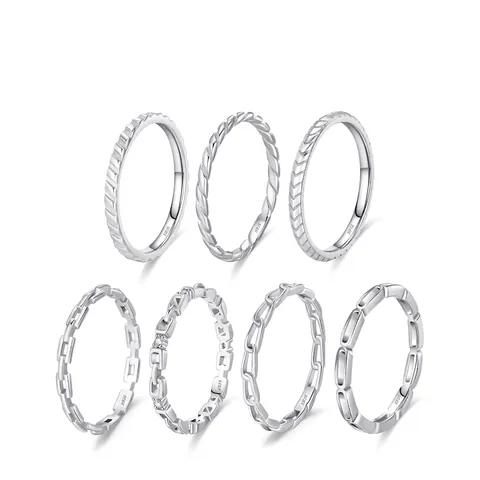 Anello Geometrico in Argento Sterling 925 Minimalista a Fascia Sovrapponibile con Linee Vuote per Donna Intarsiato con Zirconia Gioielli in Argento