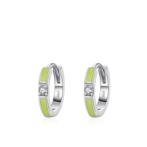 925 Sterling Silver Green Enamel Hoop Earrings For Women Small Fresh Round Zirconia Drip Oil Ear Buckle Summer Jewelry