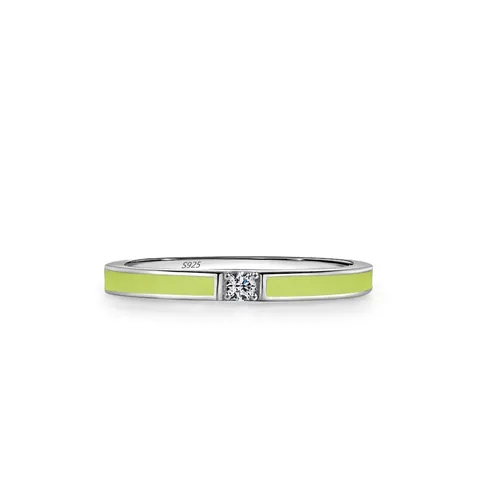 Anello in Argento Sterling 925 Minimalista per Donna Smalto Colorato Verde Senape Fascia Sottile Zirconia Gioielli Moda Geometrici