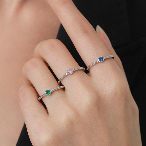 Anello in Argento Sterling 925 Con Zirconia Rotonda Colorata per Donna Minimalista Impilabile Color Caramella Gioielli da Dito