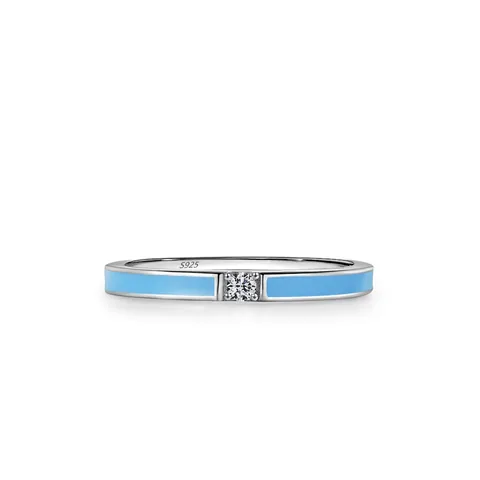 Minimalistisch 925 Sterlingsilber Blau Emaille Ring Für Damen Zirkonia Eingelegt Geometrisch Stapelbar Mode Schmuck Fingerring
