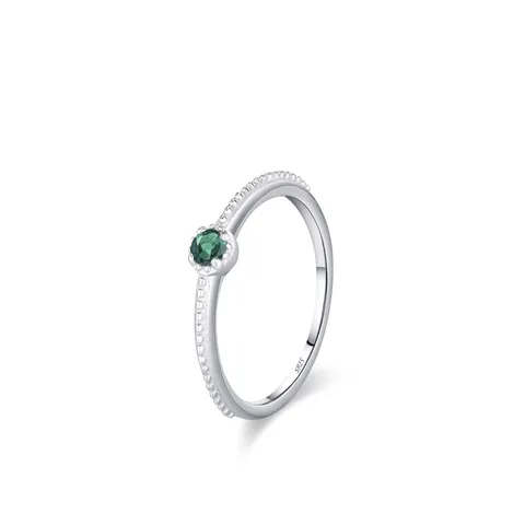 Anello in Argento Sterling S925 Vintage Francese per Donna Zirconia Verde Smeraldo Fascia con Perline Gioielli di Lusso Regalo