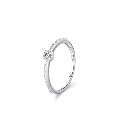Anello Minimalista in Argento Sterling S925 Con Singolo Zirconia per Donna Fascia Milgrain Zirconia Scintillante Fidanzamento Matrimonio Gioielli