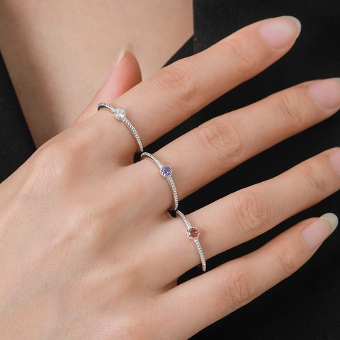 Anello Minimalista in Argento Sterling S925 Con Singolo Zirconia per Donna Fascia Milgrain Zirconia Scintillante Fidanzamento Matrimonio Gioielli