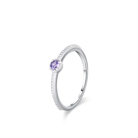 Elegant 925 Sterling Silver Purple Zirconia Ring Vintage Milgrain Bead Edge Stackable Finger Ring For Women Fine Jewelry