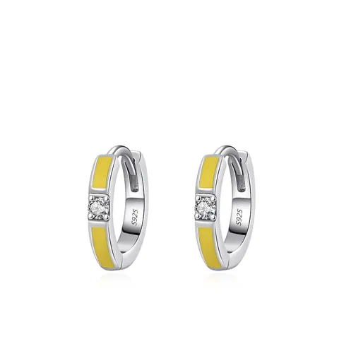 925 Sterlingsilber Gelbe Emaille Huggie Hoop Ohrringe Für Damen Minimalistische Eingelegte Zirkonia Geometrischer Schmuck
