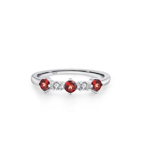 Anello in Argento Sterling S925 Con Zirconia Rossa per Donna Anello a Fascia Geometrico Tondo Intarsiato Gioielli Moda Regalo