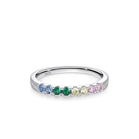Anello in Argento Sterling 925 con Zirconia Colorata per Donna Minimalista Fila Singola Arcobaleno Pietra Preziosa Eternity Band Gioielli Design Nicchia