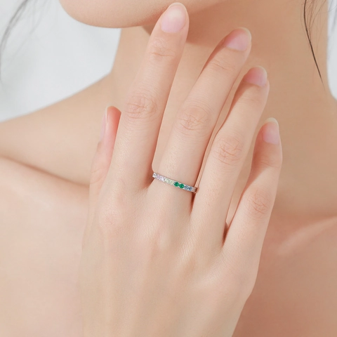 Anello in Argento Sterling 925 con Zirconia Colorata per Donna Minimalista Fila Singola Arcobaleno Pietra Preziosa Eternity Band Gioielli Design Nicchia