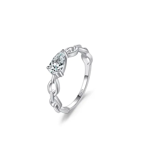 S925 Sterling Silver Pear Cut Zirconia Chain Ring For Women Minimalist Individualistic Hollow Out Index Finger Ring Jewelry