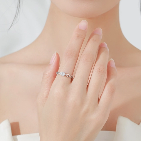 S925 Sterling Silver Pear Cut Zirconia Chain Ring For Women Minimalist Individualistic Hollow Out Index Finger Ring Jewelry