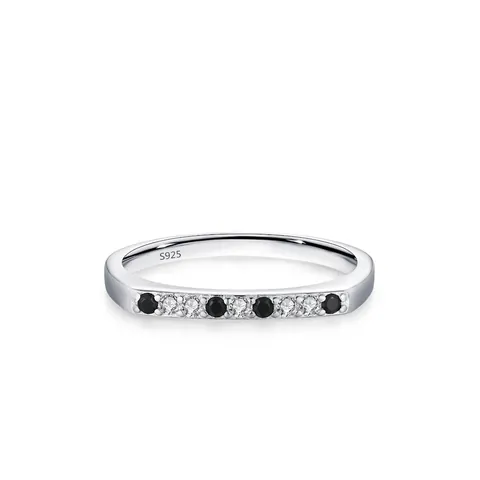 S925 Sterling Silver Zirconia Ring Retro Black And White Geometric Thin Band Ring Personalized Minimalist Jewelry For Women