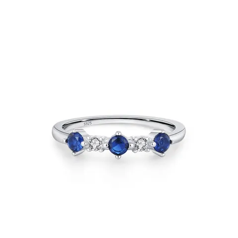 Vintage 925 Sterling Silver Ring For Women Blue And White Zirconia Inlaid Geometric Elegant Finger Ring Fashion Jewelry Accessory