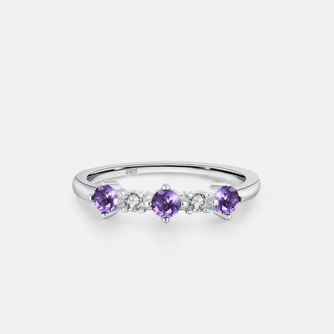 Anillo de Plata de Ley S925 con Circonia Púrpura Incrustada Minimalista Geométrico Amatista Gema de Color Anillo para Mujer Joyería