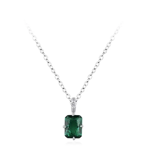 Elegante Collana con Ciondolo in Argento Sterling 925 Zirconia Verde Taglio Smeraldo per Donna Gioielli Geometrici Regalo