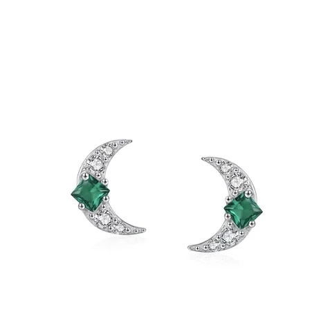 925 Sterling Zilveren Maan Oorknopjes Voor Vrouwen Met Groene Zirconia Ingelegd Vintage Eenvoudige Ster Maan Sieraden Cadeau