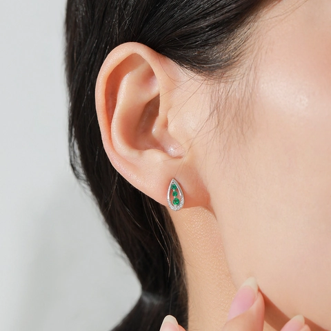 925 Sterling Silver Vintage Green Zirconia Stud Earrings For Women Water Drop Inlaid Crystal Elegant New Chinese Jewelry