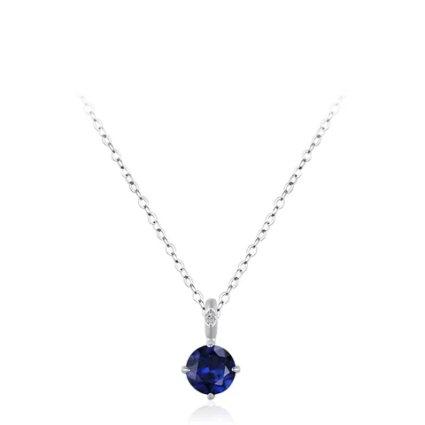 Collar de Plata de Ley 925 con Colgante de Circonita Azul Redonda Cadena de Clavícula de Lujo Joyería Elegante para Mujer