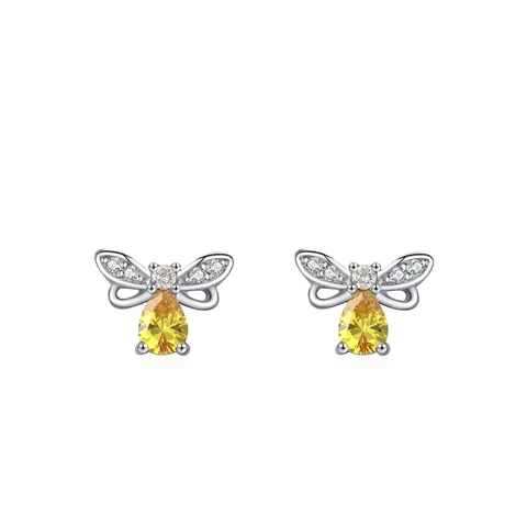 925 Sterling Zilveren Bijen Oorknopjes Voor Dames Kleine Bij Diervorm Ingelegd Gele Zirconia Verfijnde Minimalistische Sieraden