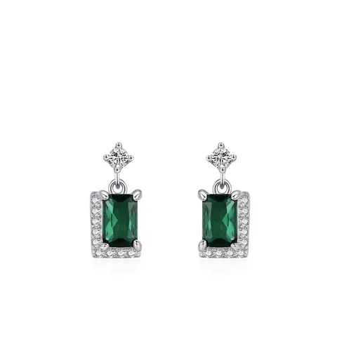 925 Sterlingsilber Vintage Grüne Zirkonia Ohrstecker Smaragdschliff Rechteck Geometrischer Leichter Luxus Eleganter Schmuck Für Damen