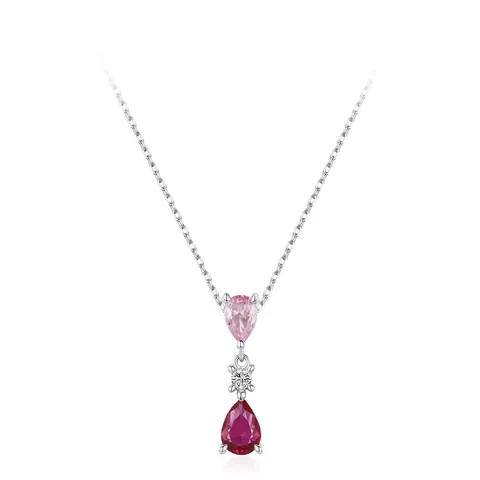 Collana con Ciondolo in Zirconia a Goccia Rosa Rossa in Argento Sterling 925 per Donna Gioielli Moda Dolce Catena Clavicola Regalo