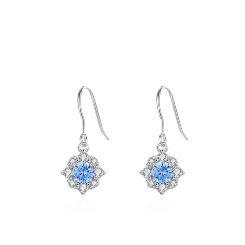 925 Sterling Silber Seeblau Zirkonia Blumen Ohrhänger Elegant Frisch Lady Ohrhaken Damen Mode Eingelegter Schmuck