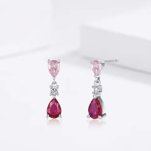 Orecchini a Bottone a Goccia in Argento Sterling 925 Rosa Rosso Zirconia Coreani Eleganti Orecchini a Goccia d'Acqua Donna Gioielli Vintage